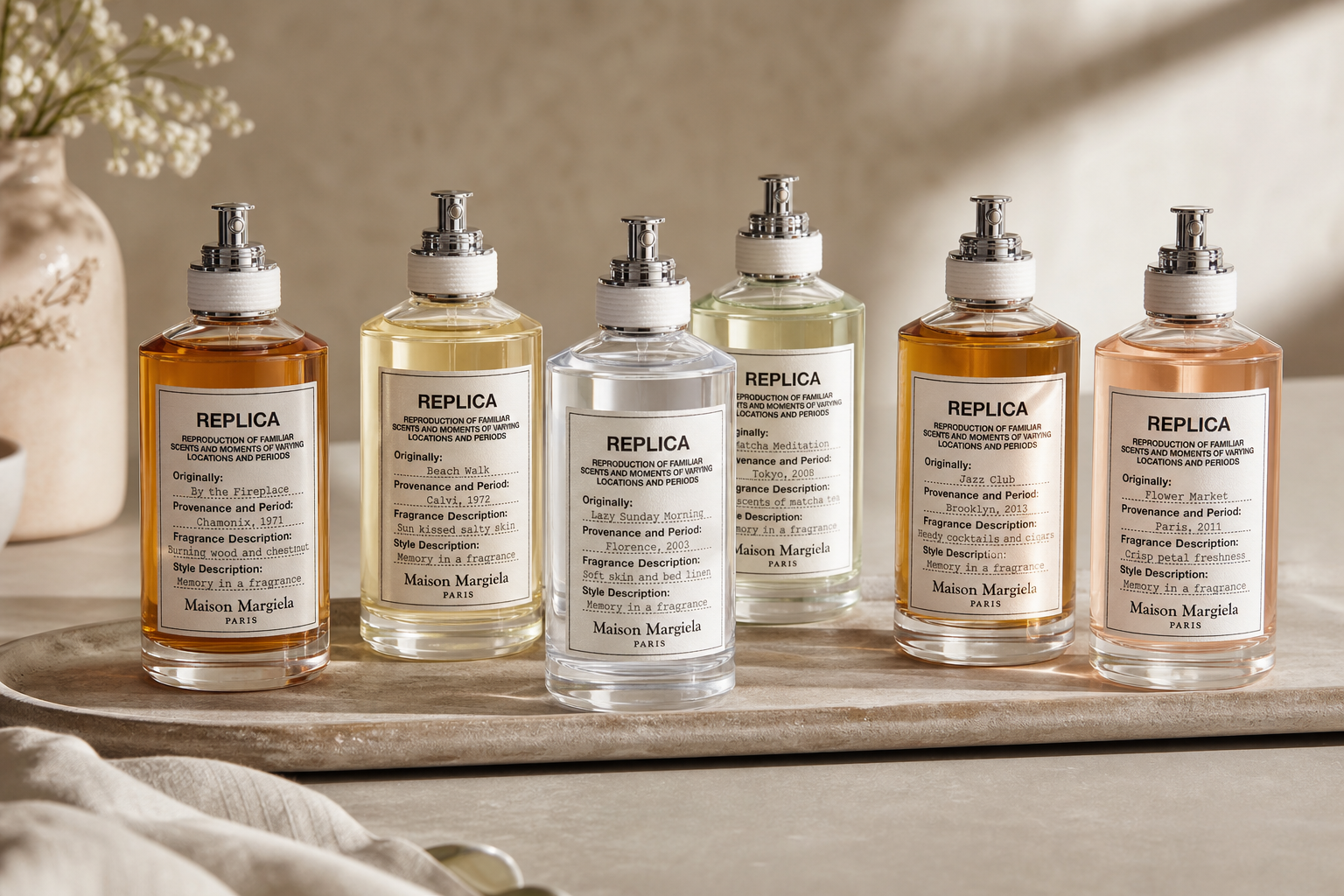 Editorial hero image for an article about Maison Margiela Replica Perfume: Best Scents Ranked, featuring maison margiela…