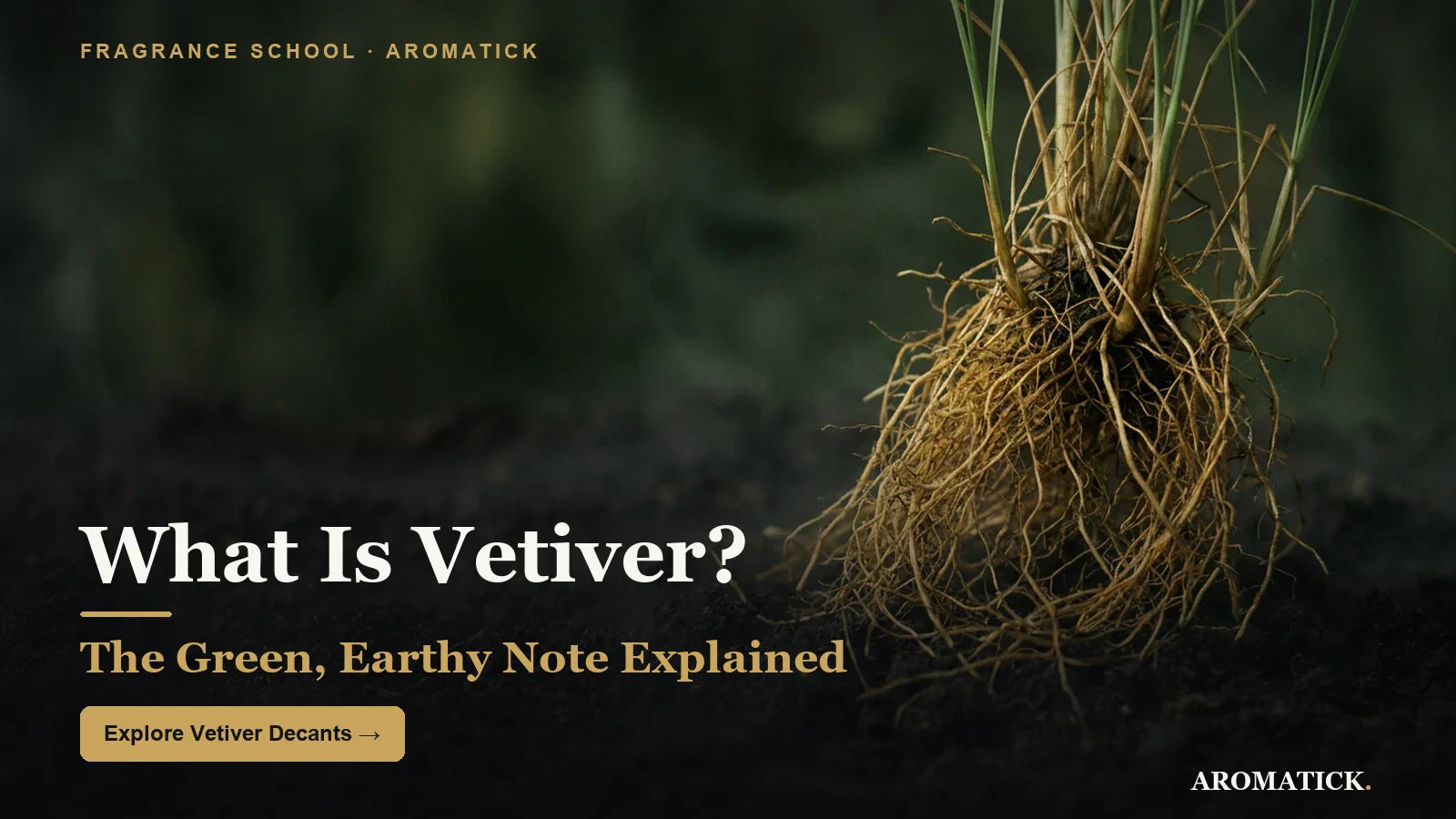 Vetiver roots in soil — the green, earthy fragrance note explained by Aromatick
