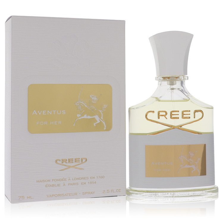 Creed Aventus for Her perfume bottle and packaging on a white background