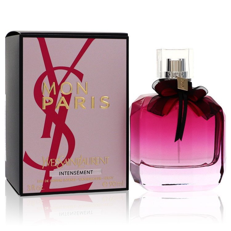 Yves Saint Laurent Mon Paris Intensément perfume bottle and packaging on a white background