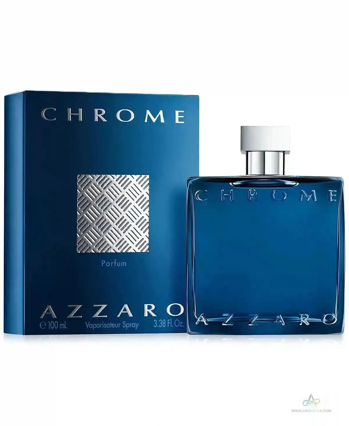 Azzaro Chrome perfume bottle and packaging on a white background