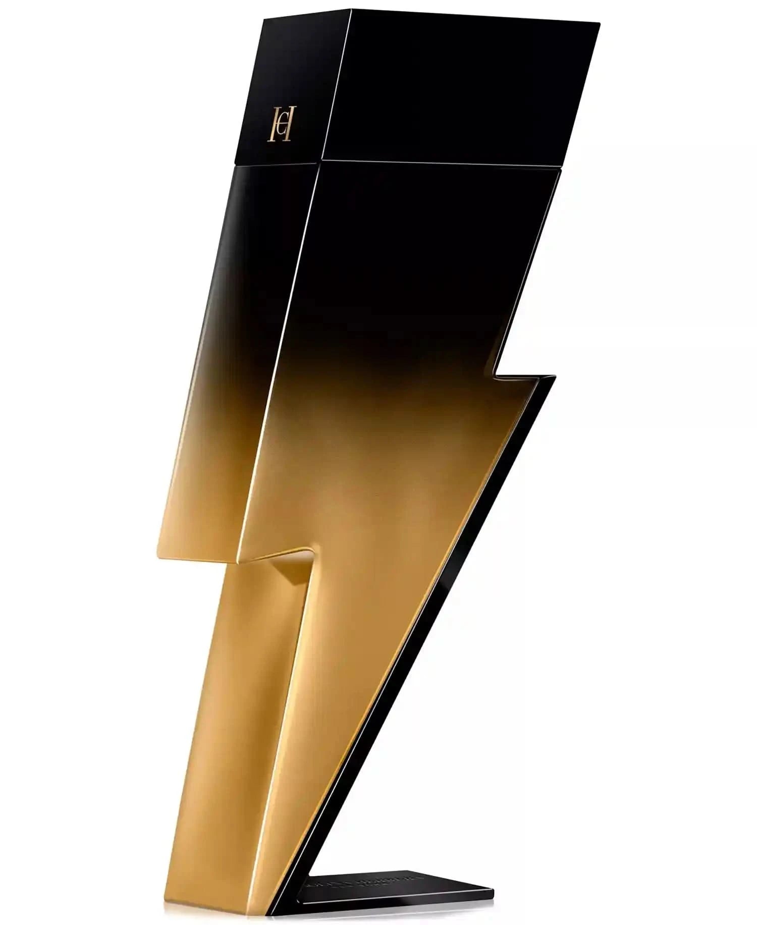 Gold and black lightning bolt-shaped object on a white background