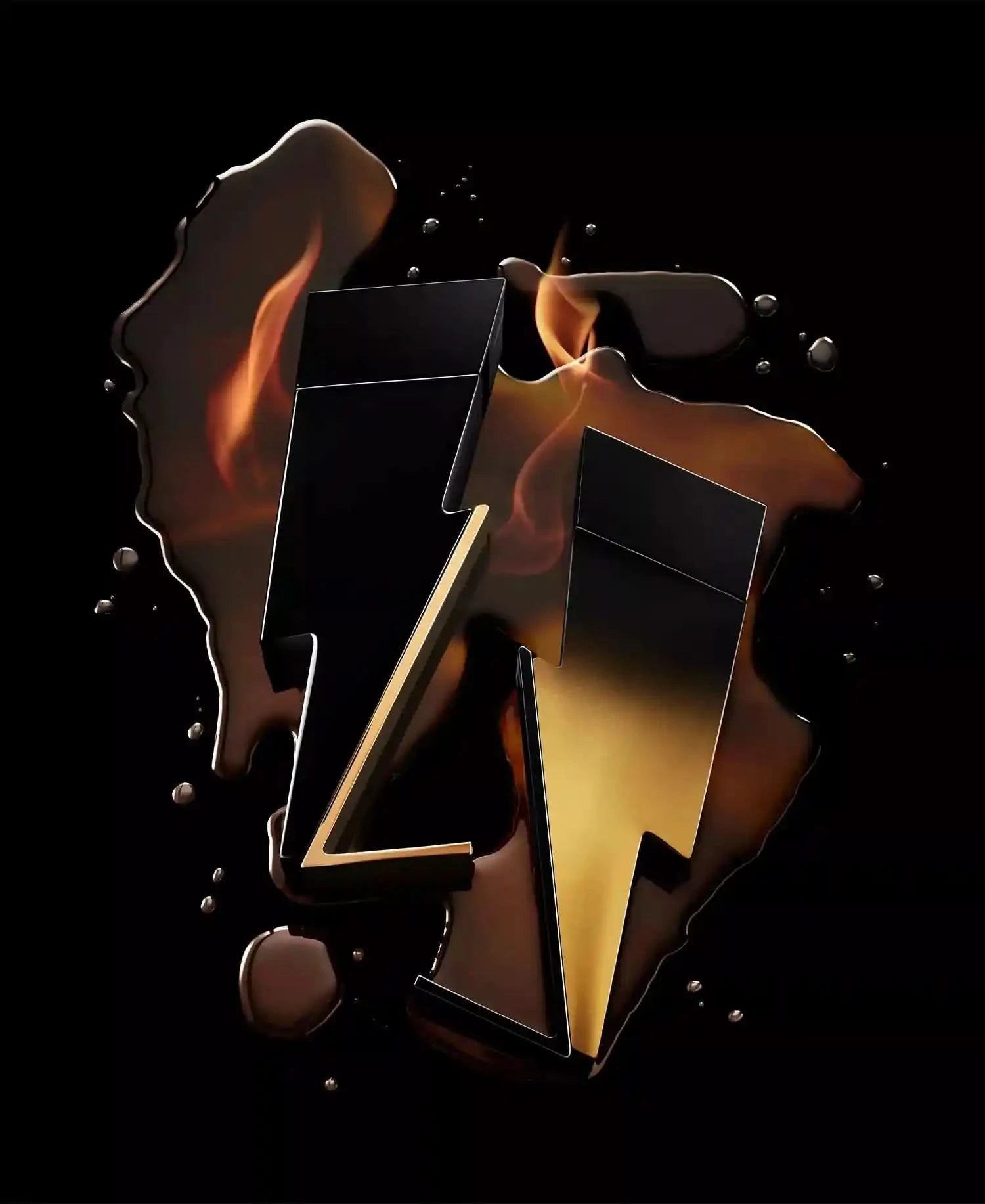 Gold and black abstract design on a black background