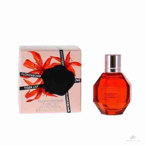 Viktor & Rolf Flowerbomb Tiger Lily perfume bottle and packaging on a white background