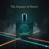 Versace men's perfume bottle with 'The Essence of Desire' text on a dark background