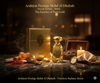 Arabiyat Prestige Mahd Al Dhabah perfume with packaging and gold accents on a dark background.