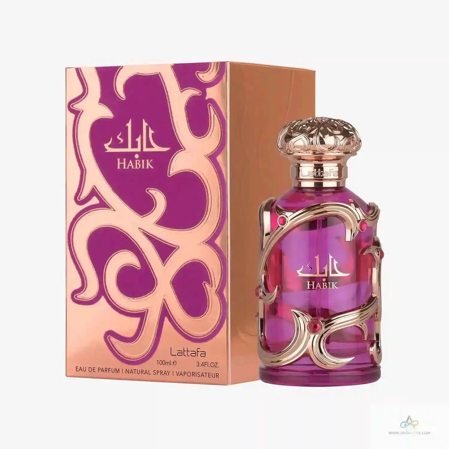 Habik perfume bottle and packaging with intricate design on a white background
