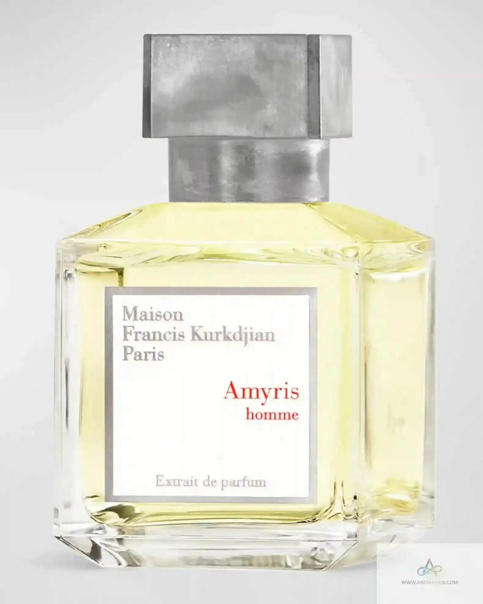 Close-up of MFK Amyris Homme Extrait de Parfum bottle, highlighting the luxurious design and premium fragrance for men.