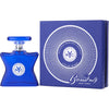 Blue perfume bottle and packaging with 'Bond No. 9' branding on a white background