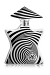 Black and white striped perfume bottle with 'Bond No. 9' branding on a white background