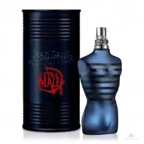 Ultra Male EDT - Aromatick men's cologne by Jean Paul Gaultier in a torso-shaped navy bottle with matching canister packaging.