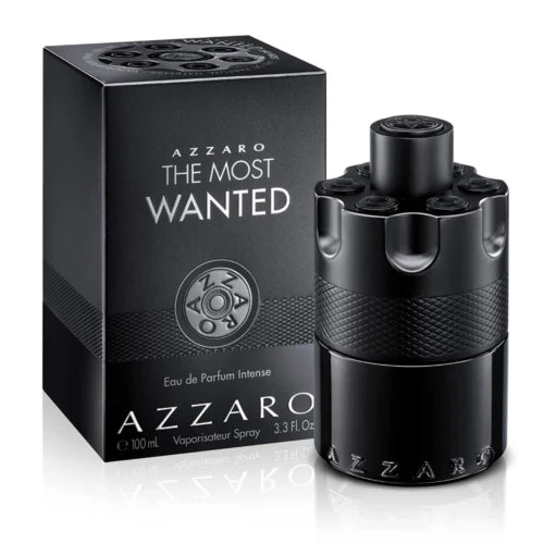 Azzaro The Most Wanted perfume bottle and packaging on a white background
