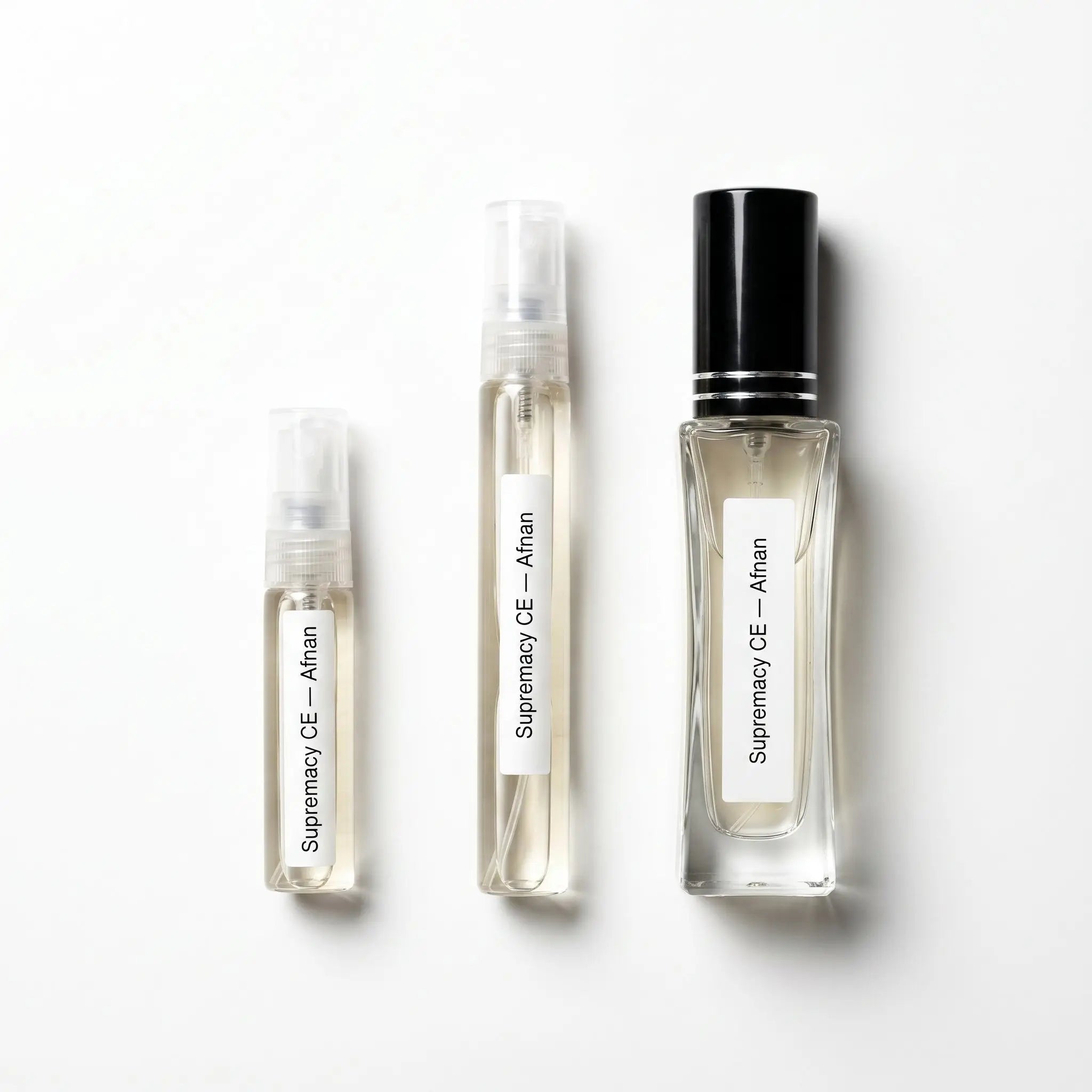 Afnan Supremacy CE decant sizes 5ml 10ml and 20ml on white background