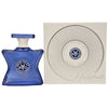 Blue perfume bottle and packaging with 'Bond No. 9' logo on a white background