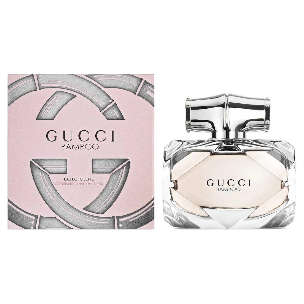 Gucci Bamboo perfume bottle and packaging on a white background