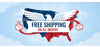 Eagle holding boxes with 'Free Shipping on All Orders' text against a blue sky background