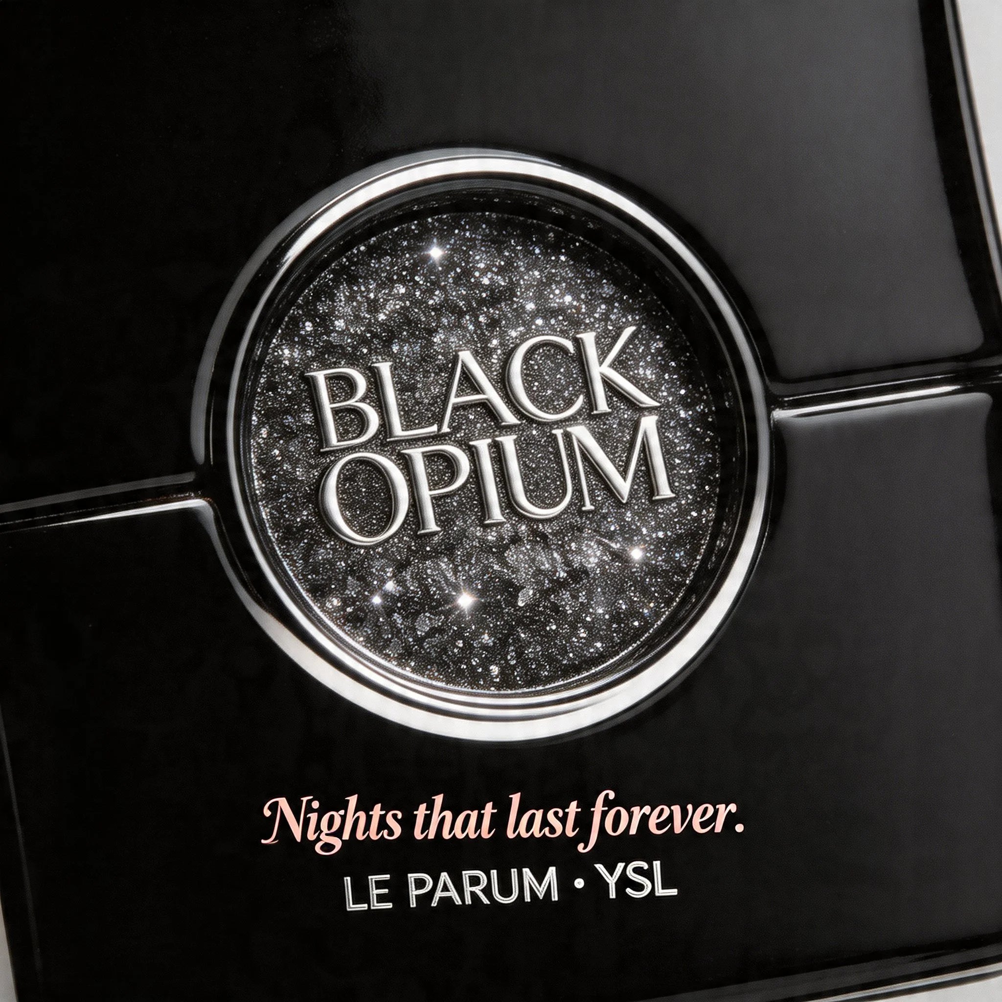 YSL Black Opium perfume packaging with glittery cap