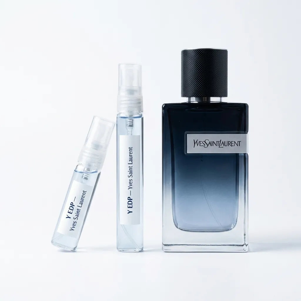Yves Saint Laurent perfume bottles on a white background