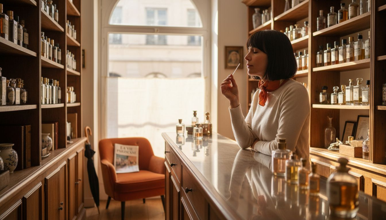 Woman sampling perfumes in boutique store