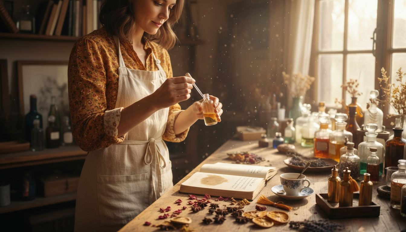 Artisan perfumer creating unique scent blend