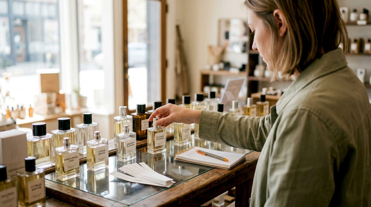 Woman deciding at a fragrance counter