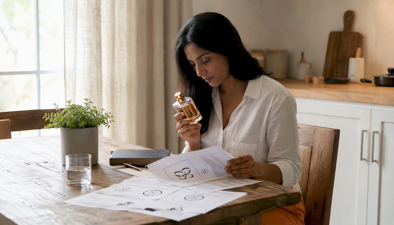 Woman reviewing cruelty-free fragrance certification