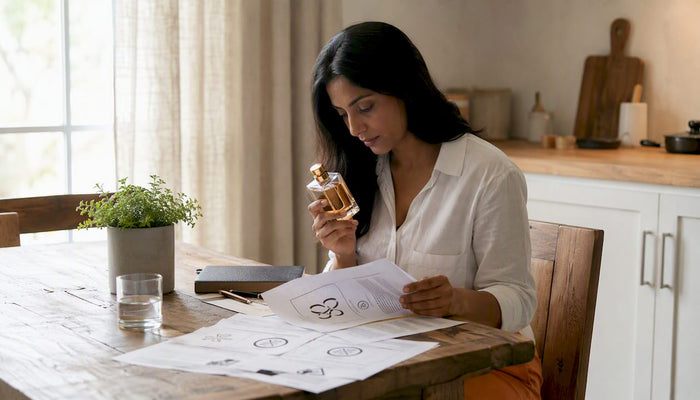 Woman reviewing cruelty-free fragrance certification