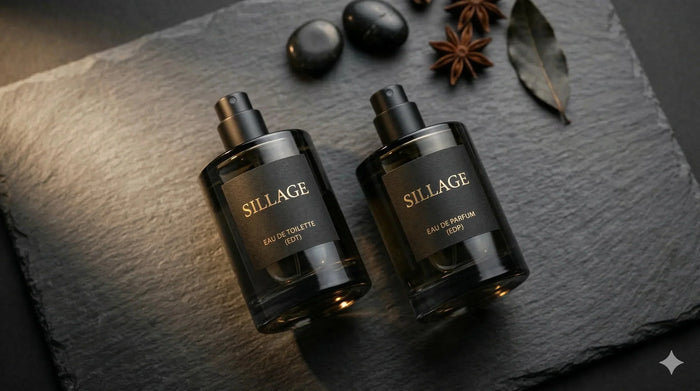 two bottles of cologne in edt and edp concetration