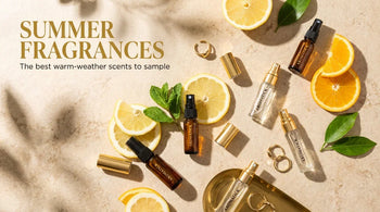 Best summer fragrances to sample — decant atomizers with fresh citrus and mint on a sunny surface
