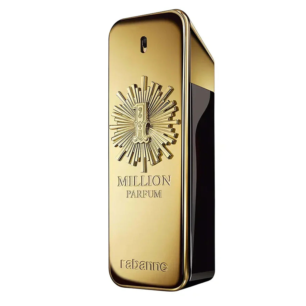 Gold and black perfume bottle with 'Million Parfum' branding on a white background