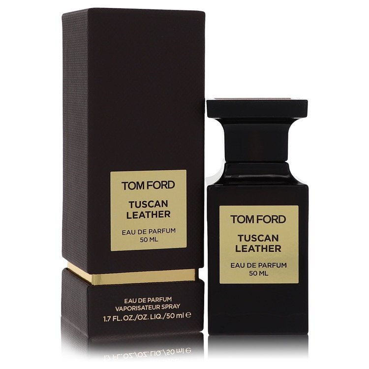 Tom Ford Tuscan Leather perfume bottle and packaging on a white background