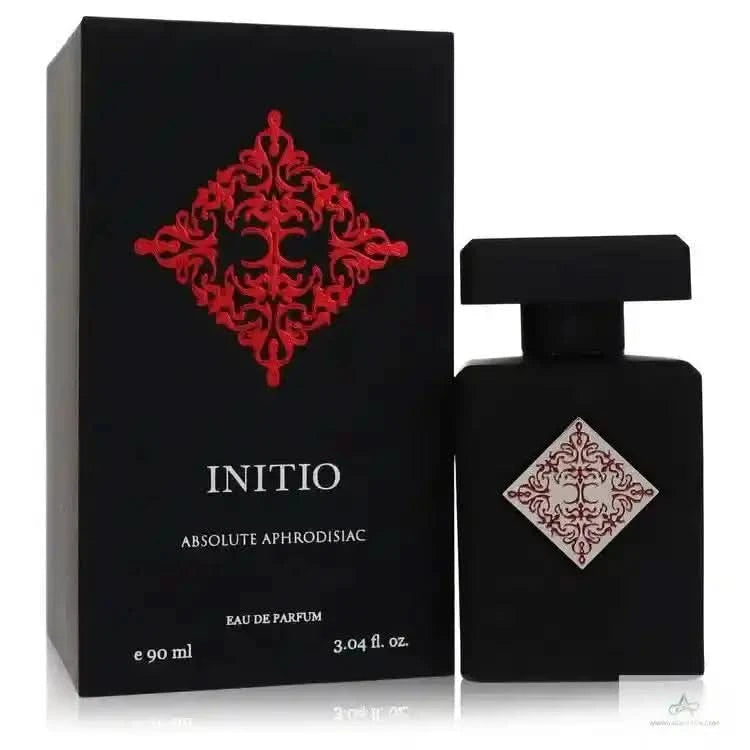 Initio Absolute Aphrodisiac EDP 90ml with box, a luxurious unisex perfume featuring a bold black bottle and red ornamental design.