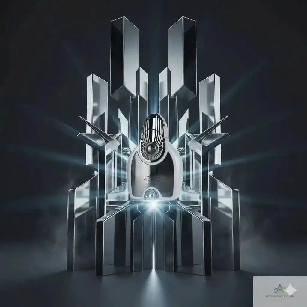 Decorative metal sculpture with geometric design on a dark background