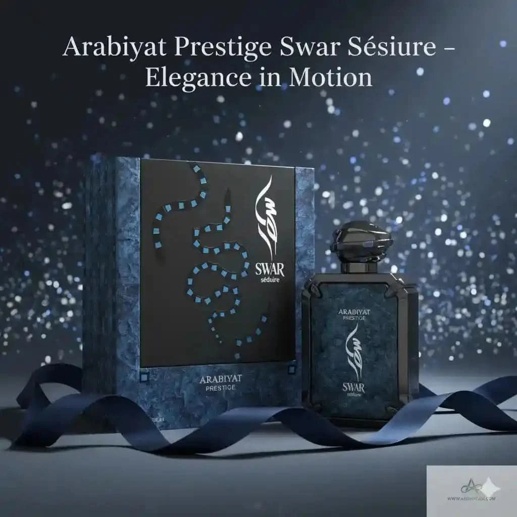Arabiyat Prestige Swar Sesiure perfume bottle and packaging with a dark, starry background.
