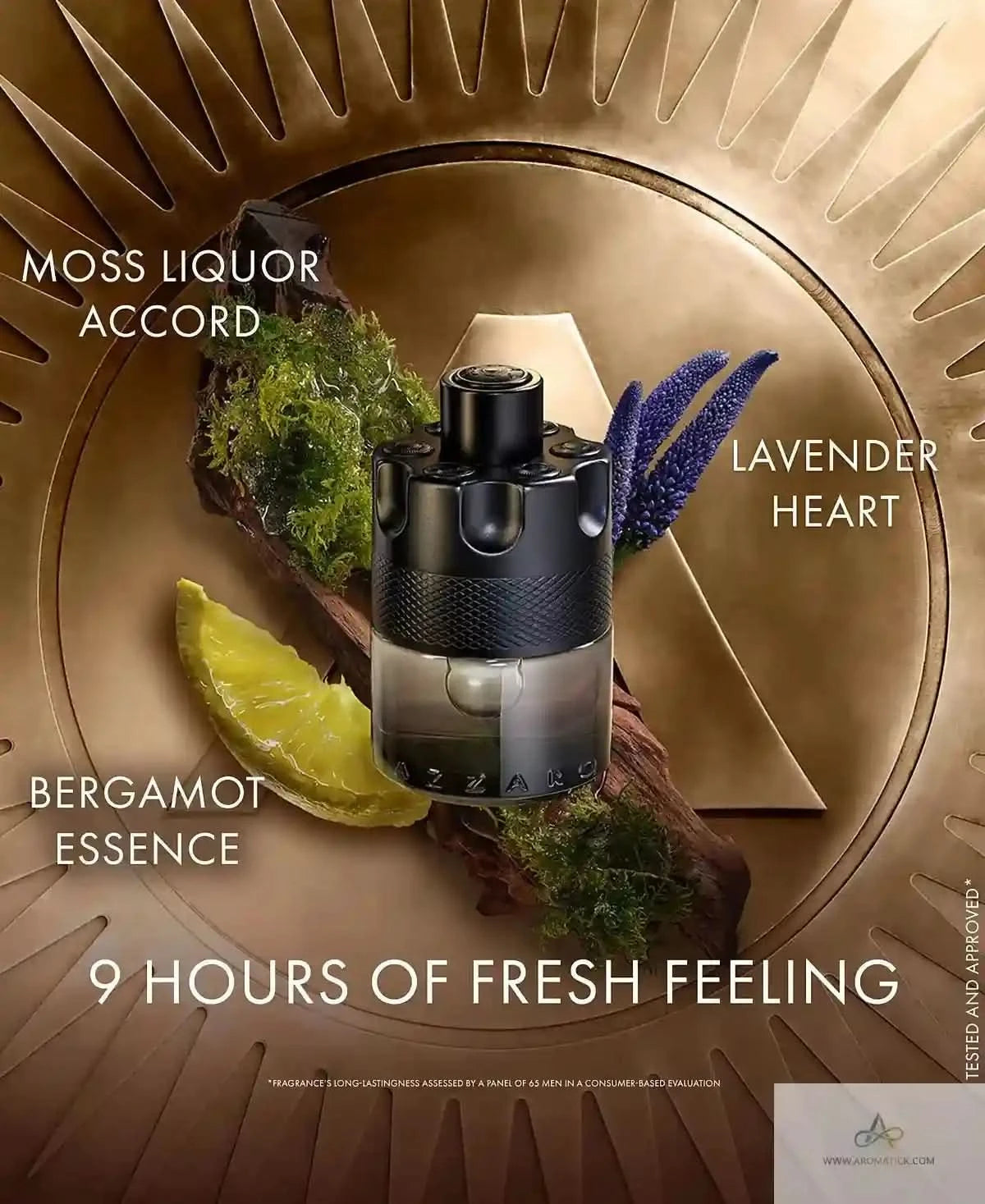 A diffuser with natural elements on a decorative background, featuring text about essential oils.