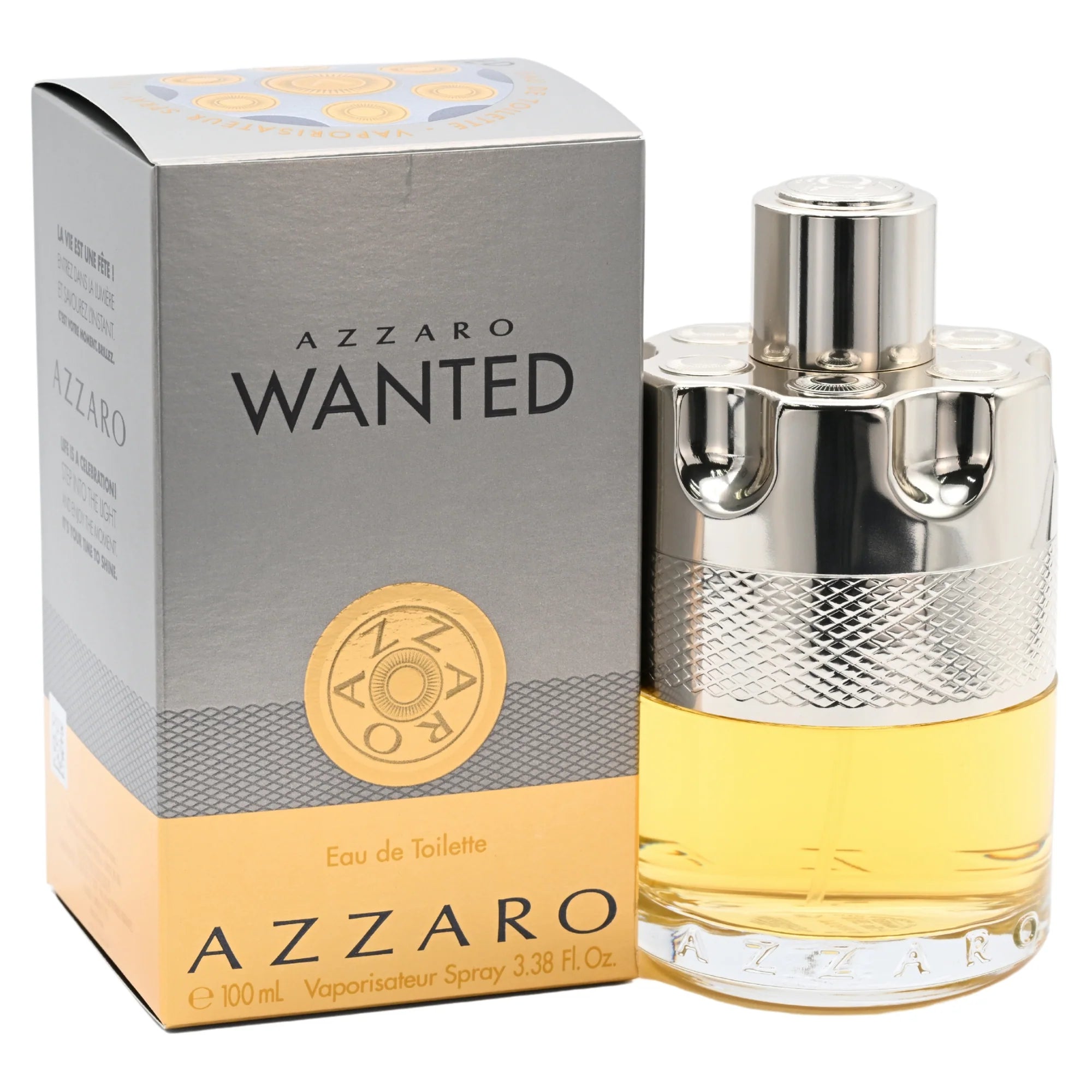 Azzaro Wanted perfume bottle and packaging on a white background