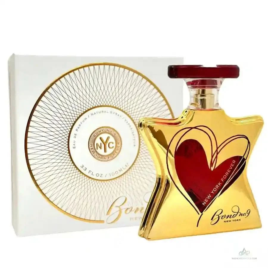 Gold Bond No. 9 perfume bottle with red heart design and matching box on a white background