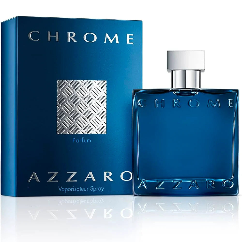 Azzaro Chrome perfume bottle and packaging on a white background