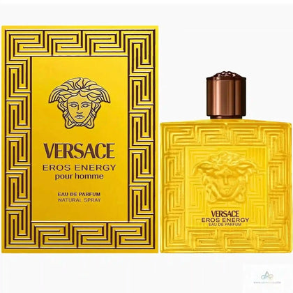 Versace Eros Energy pour homme perfume bottle and packaging on a white background