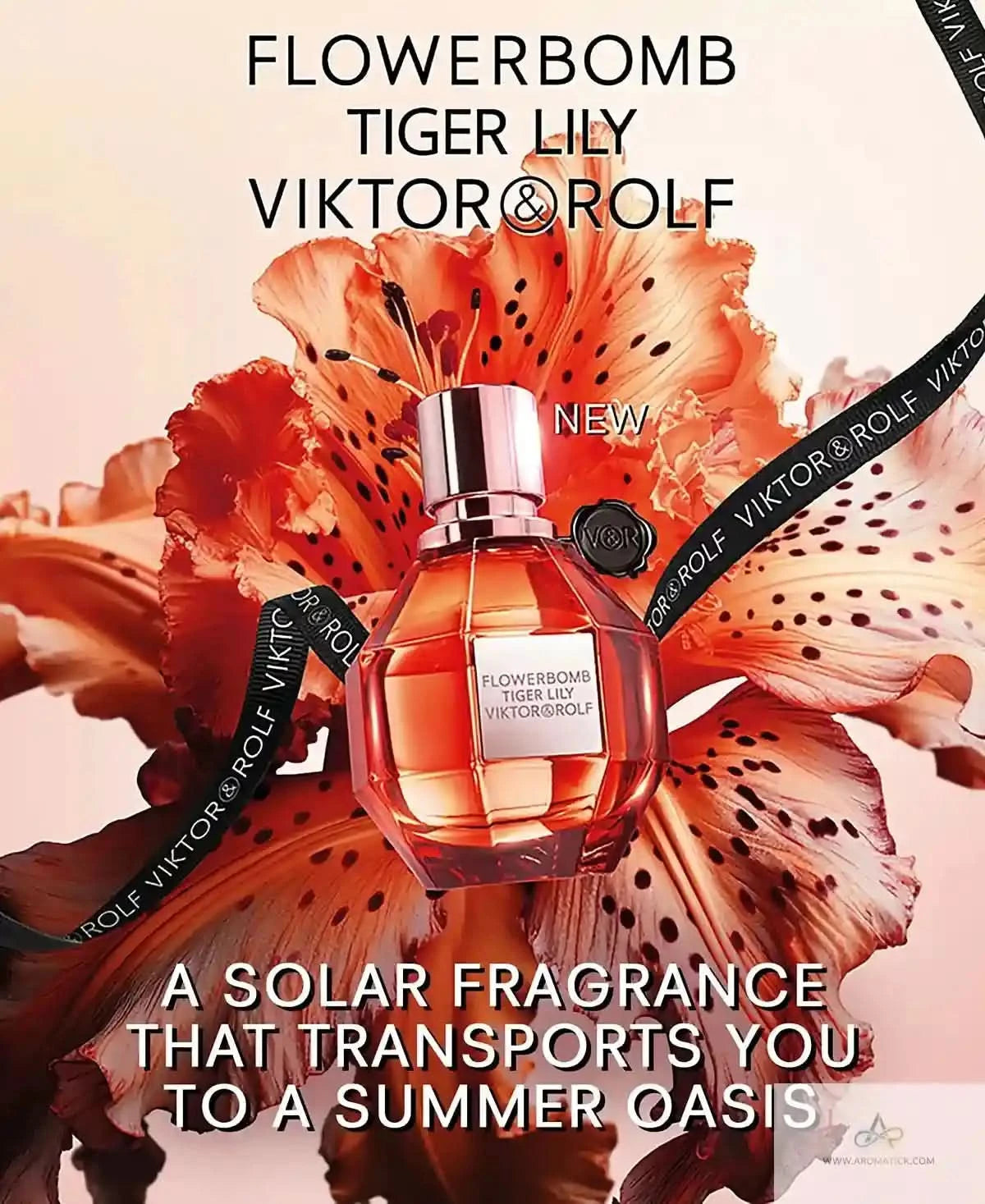 Viktor & Rolf Flowerbomb Tiger Lily perfume bottle on a floral background