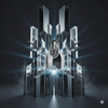 Decorative metal sculpture with geometric design on a dark background