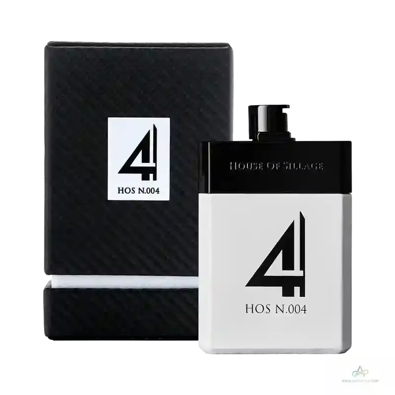 House of Sillage HOS N.004 EDP men's cologne in sleek black and white bottle with matching luxury box, bold and aromatic.