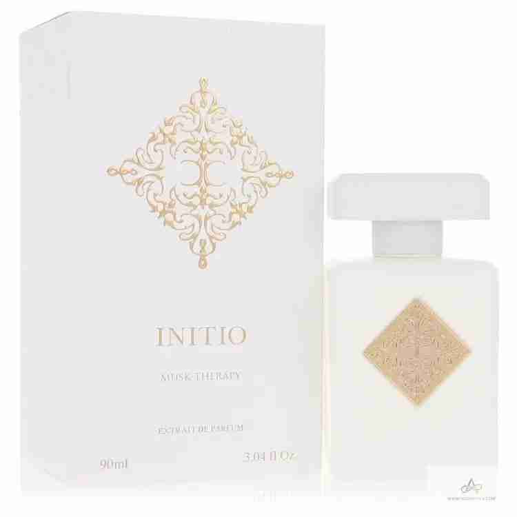 Perfume bottle and packaging with 'Initio' branding on a white background