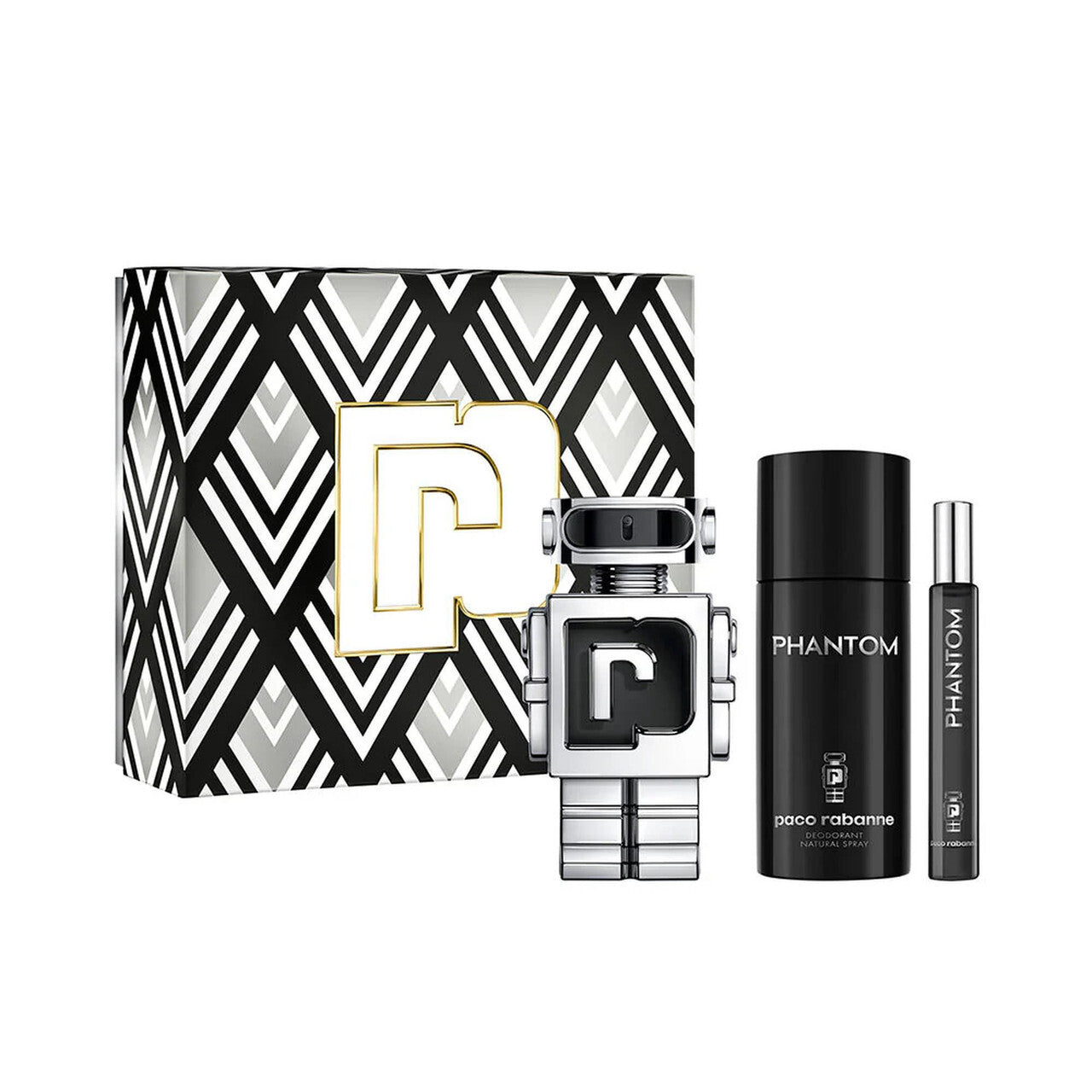 PACO RABANNE PHANTOM 3 PCS SET FOR MEN: 3.4 EAU DE TOILETTE SPRAY + 5 OZ DEODORANT SPRAY +  0.34 EAU DE TOILETTE SPRAY Aromatick