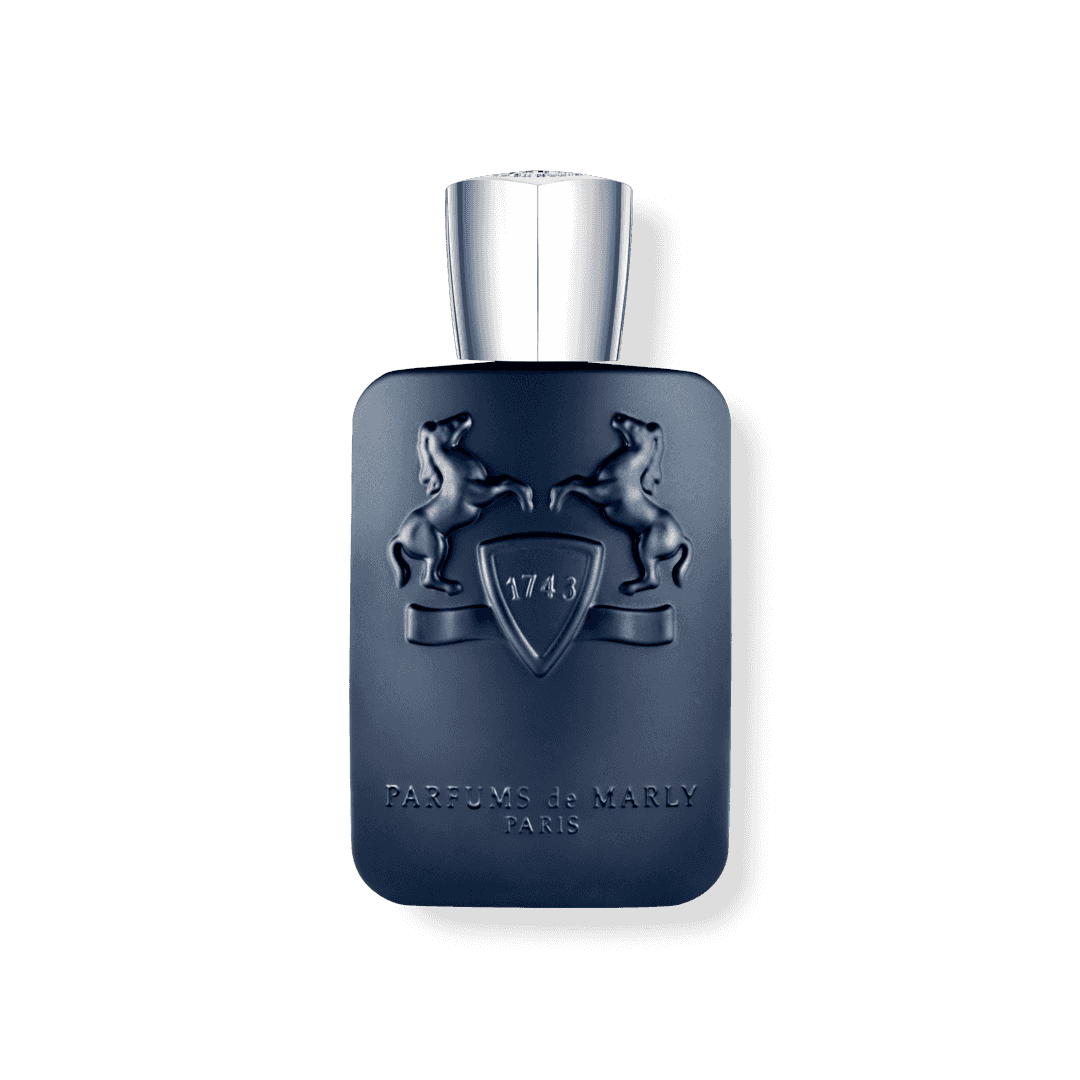 PDM Layton Royal Essence EDP men's cologne in matte navy bottle with silver cap, featuring embossed horse crest design.