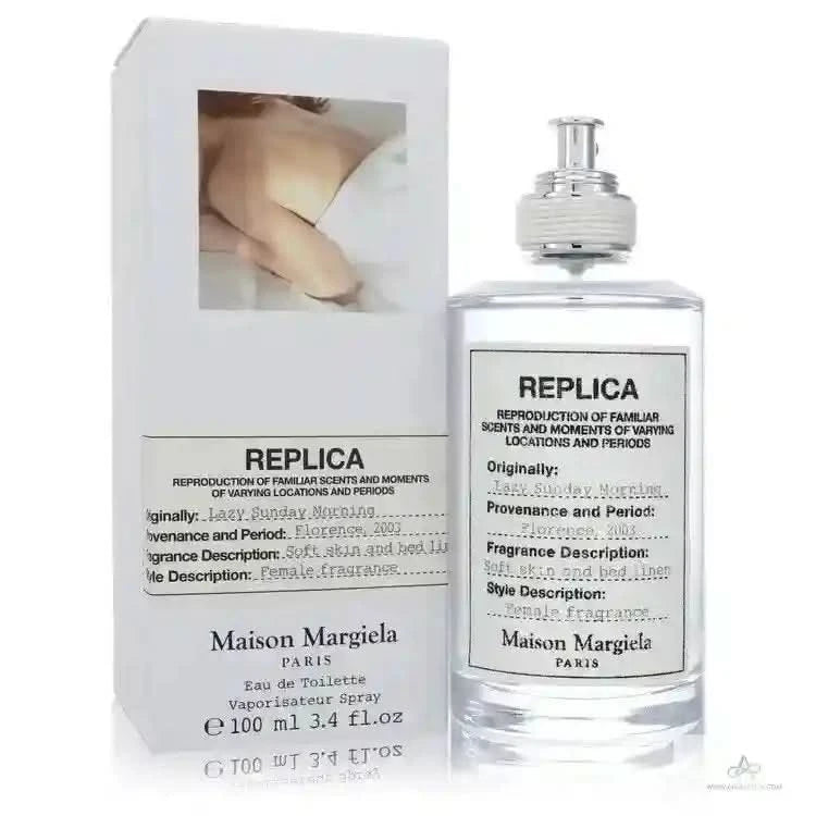 Maison Margiela Replica Lazy Sunday Morning EDT 100ml with box, a unisex fragrance featuring soft musk and clean linen notes.