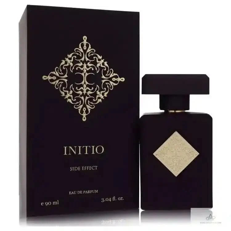 Initio Side Effect EDP 90ml bottle and box featuring gold ornamental design, a seductive unisex perfume from Initio Parfums Prives.