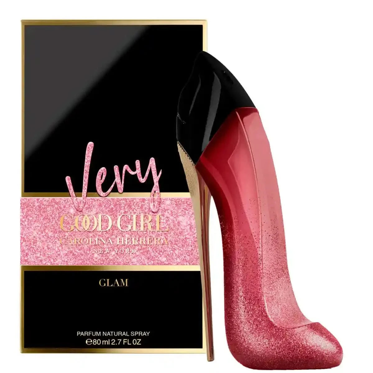 Perfume bottle shaped like a high heel with 'Very Good Girl' packaging