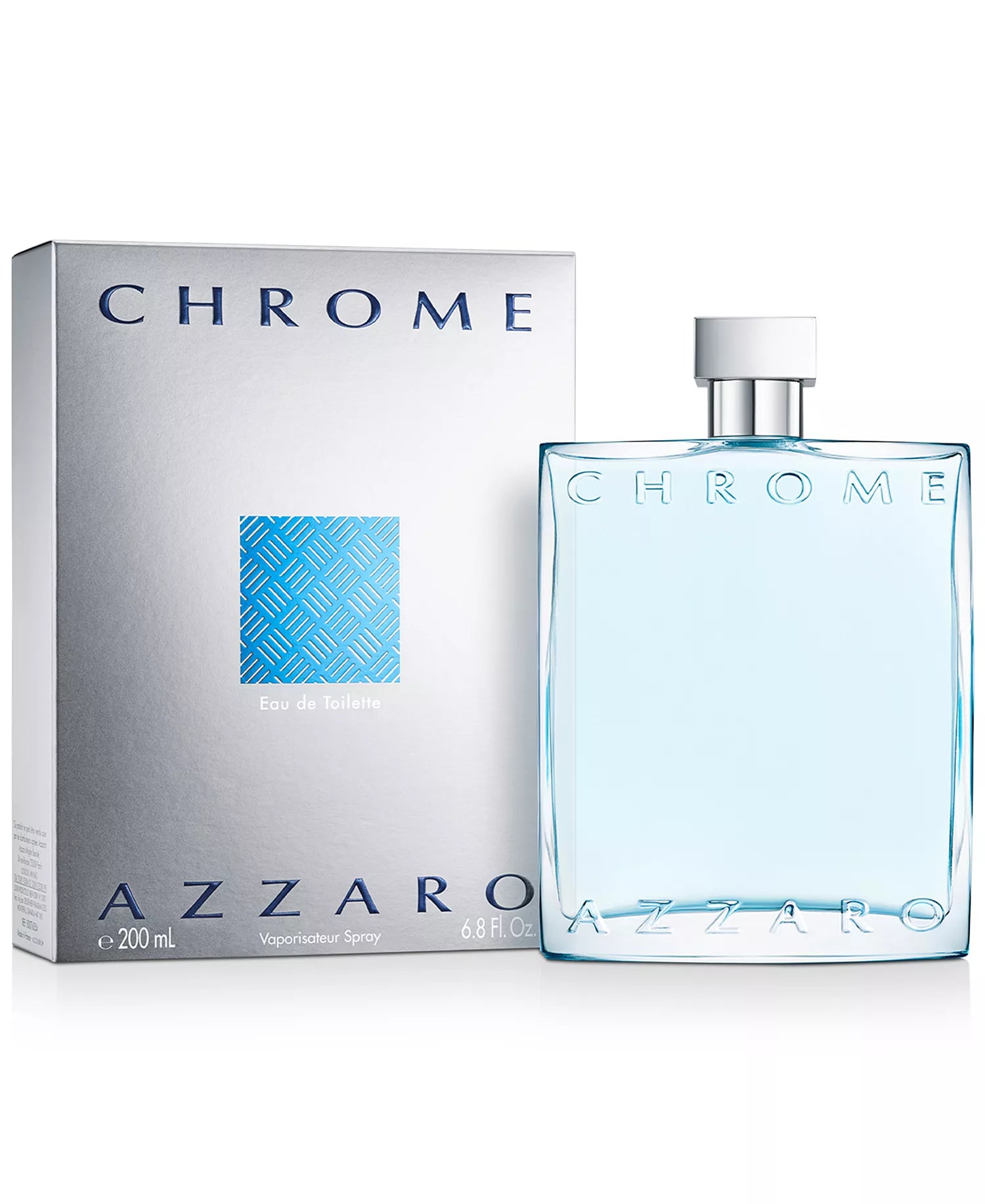 Azzaro Chrome perfume bottle and packaging on a white background