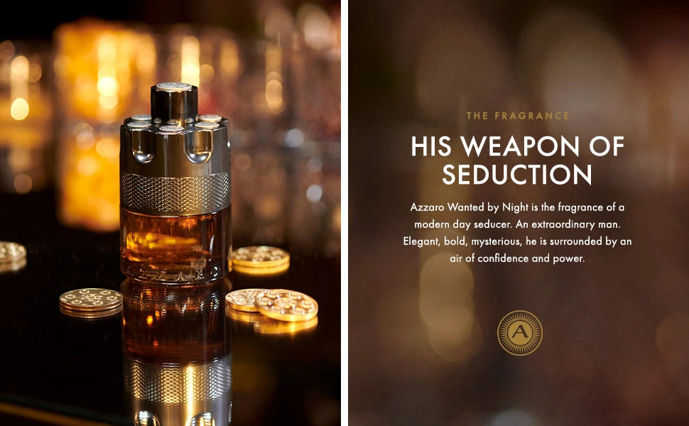 Bottle of Azzaro Wanted by Night displayed as part of our Authentic Designer Fragrances collection, emphasizing elegant, bold, and mysterious scents for the modern man.